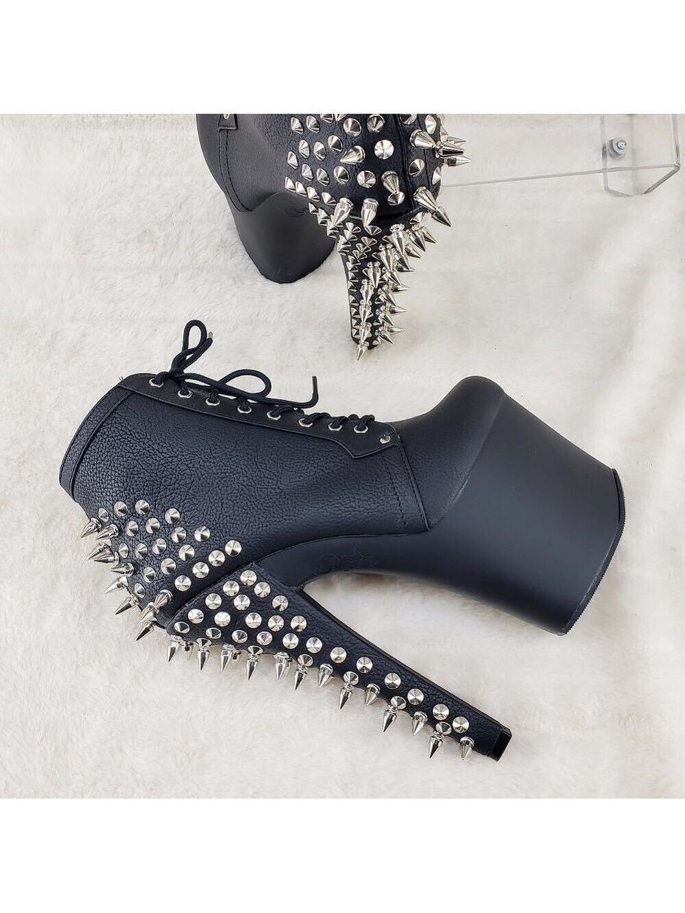 Spikes & Studs High Heel Platform Punk Rock Ankle Boots Fearless - Picture 2 of 11